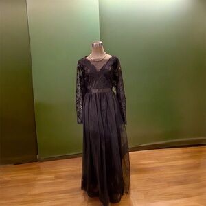 Chic Long Sleeve Black Evening Gown